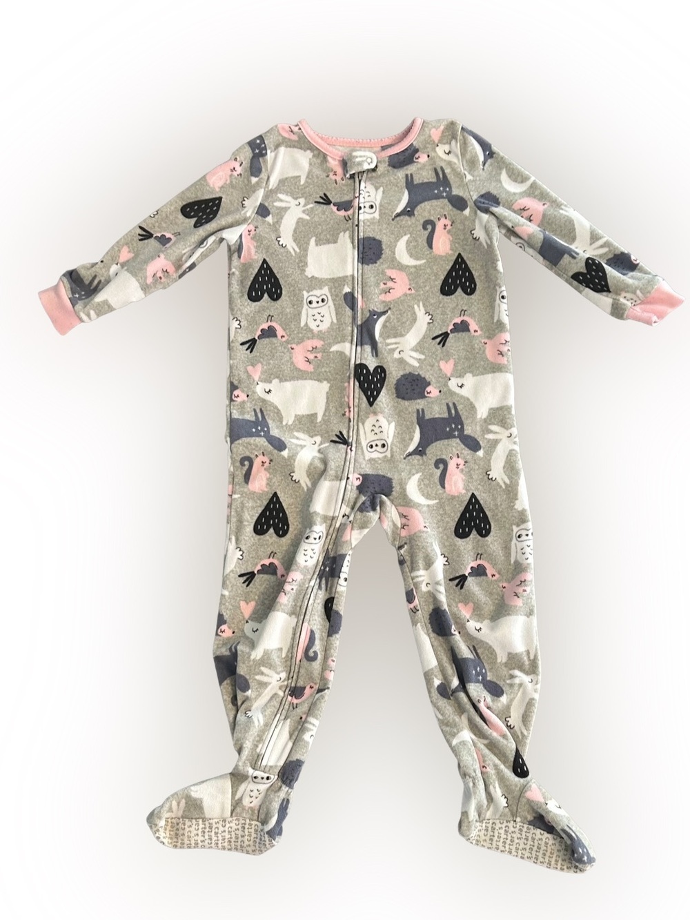 Carters Toddler Fleece Footed Pajamas Polar Bear and Friends Grey & Pink 4T